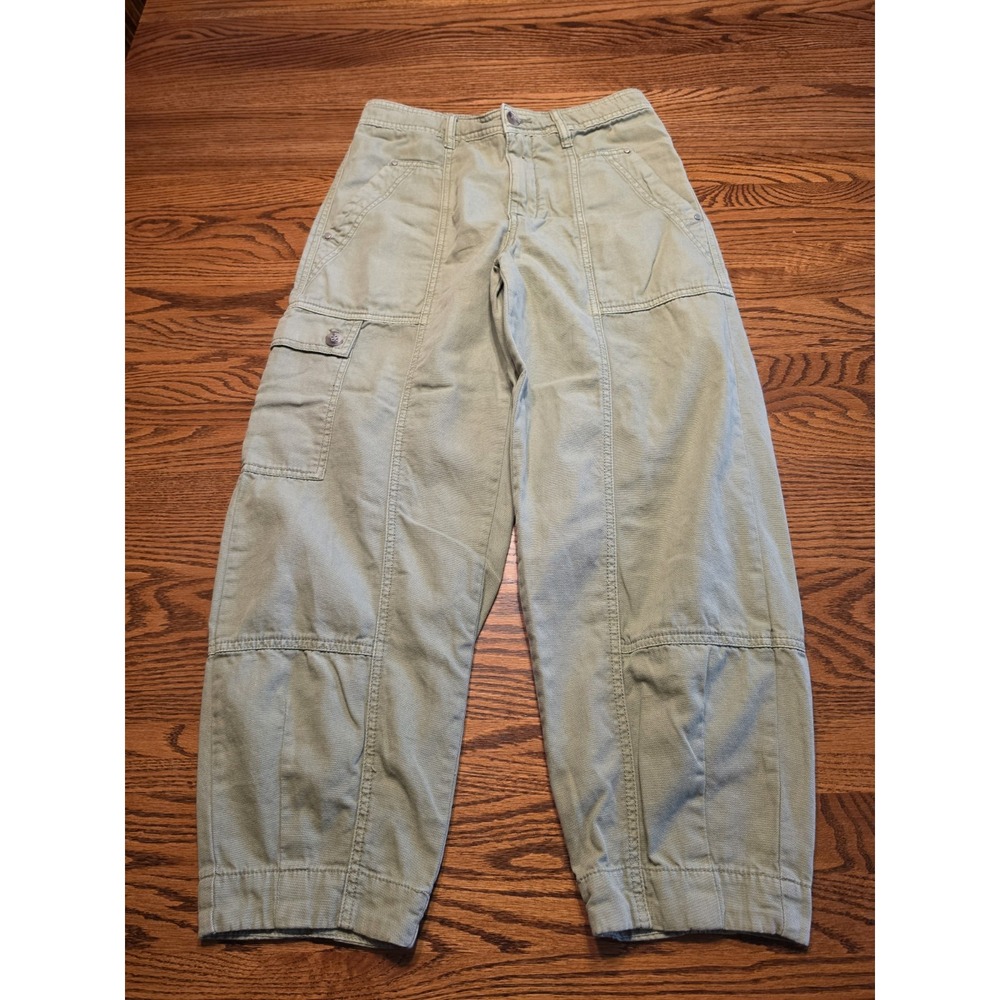 Anthropologie Twill Cropped Cargo Pants Womens Size 0 Sage Green Utility Cotton